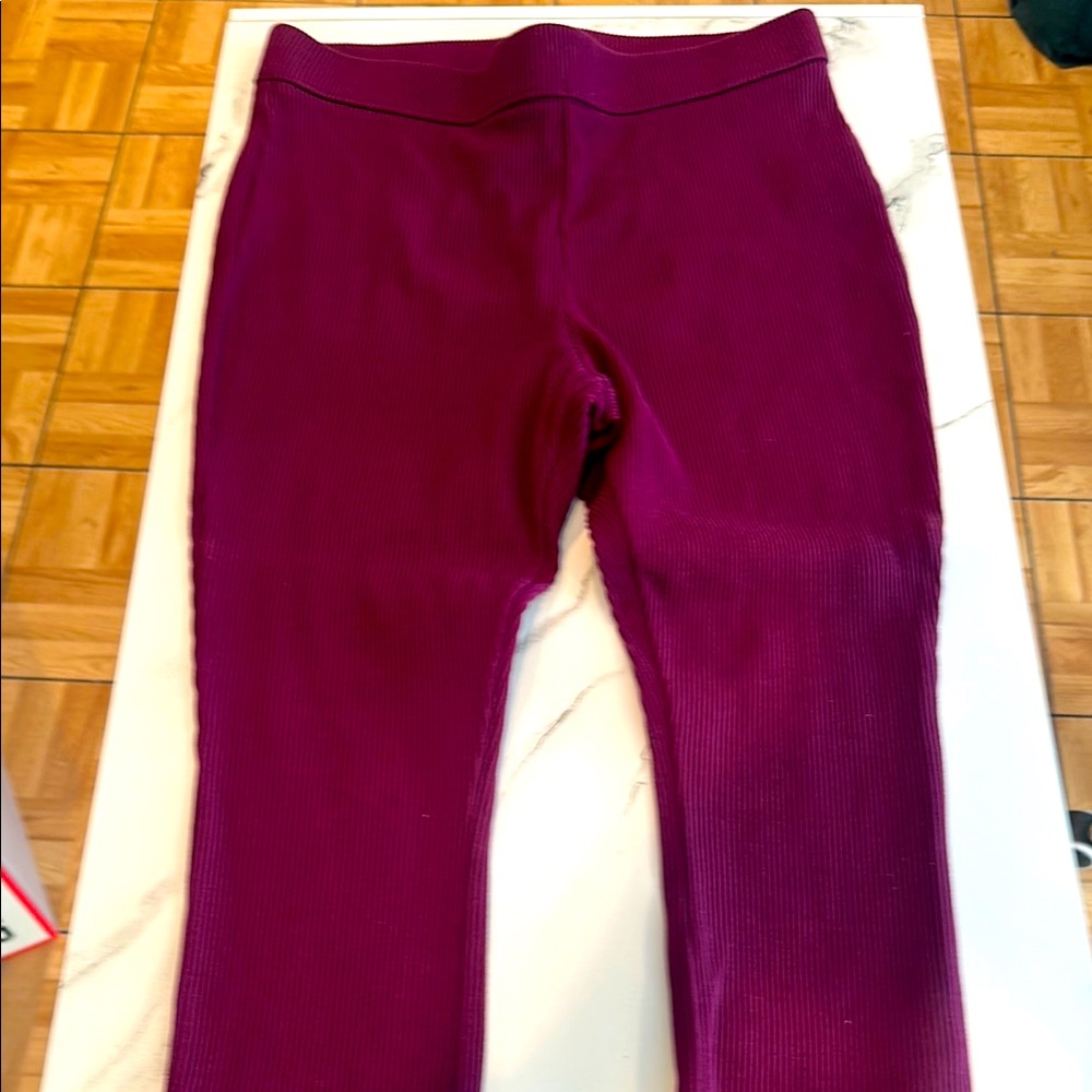 Time and true burgundy ribbed knit pants leggings, large 12-14